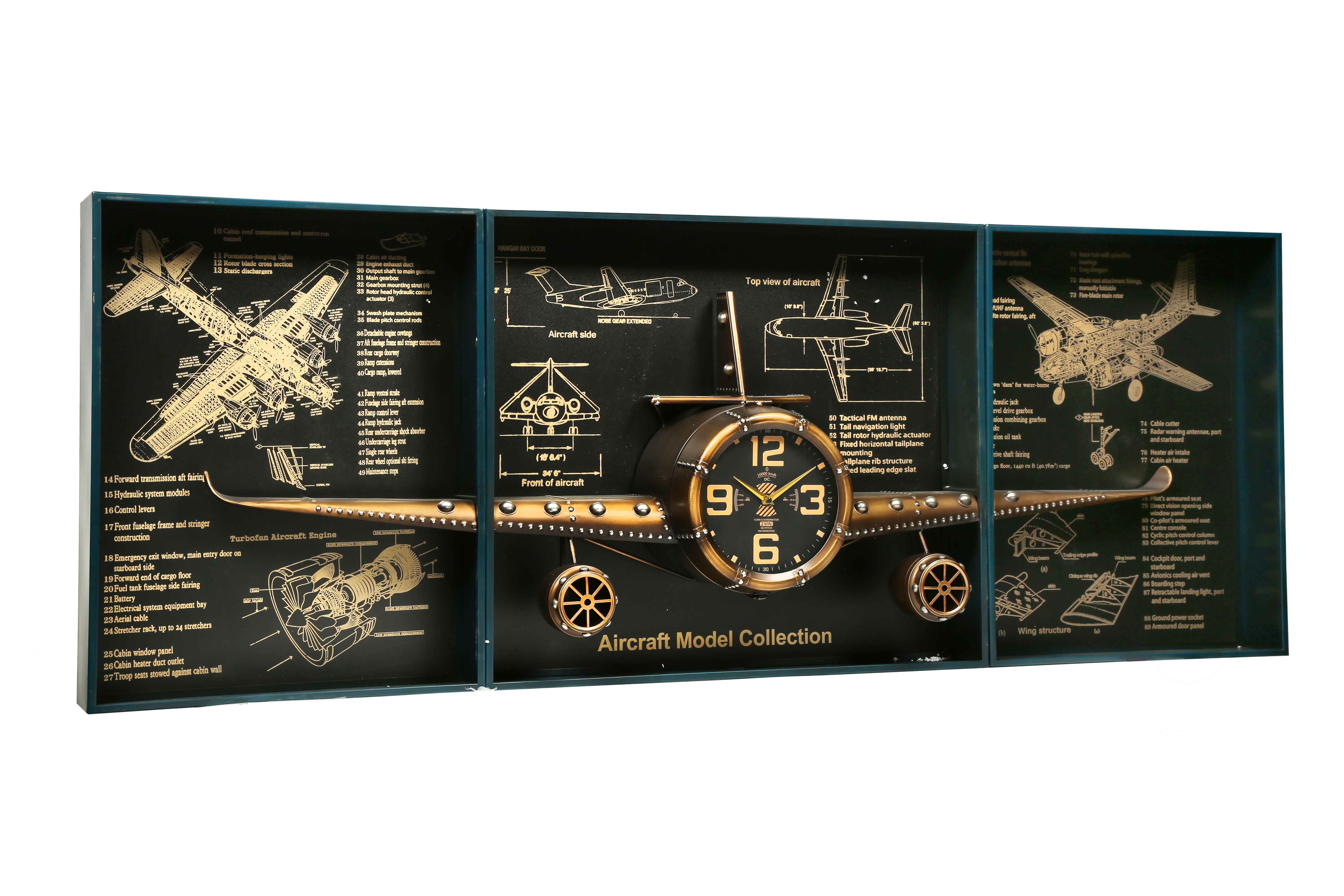 3 lü Gold Uçak Duvar Saati   AK.KN0002 